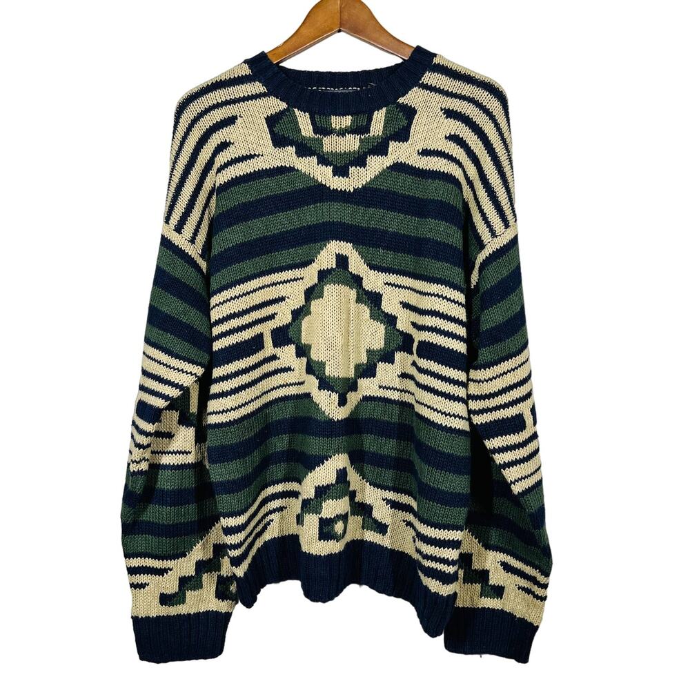 Vintage 90s High Sierra Geo Crewneck Sweater SW Long Sleeve Cozy Chunky - L
